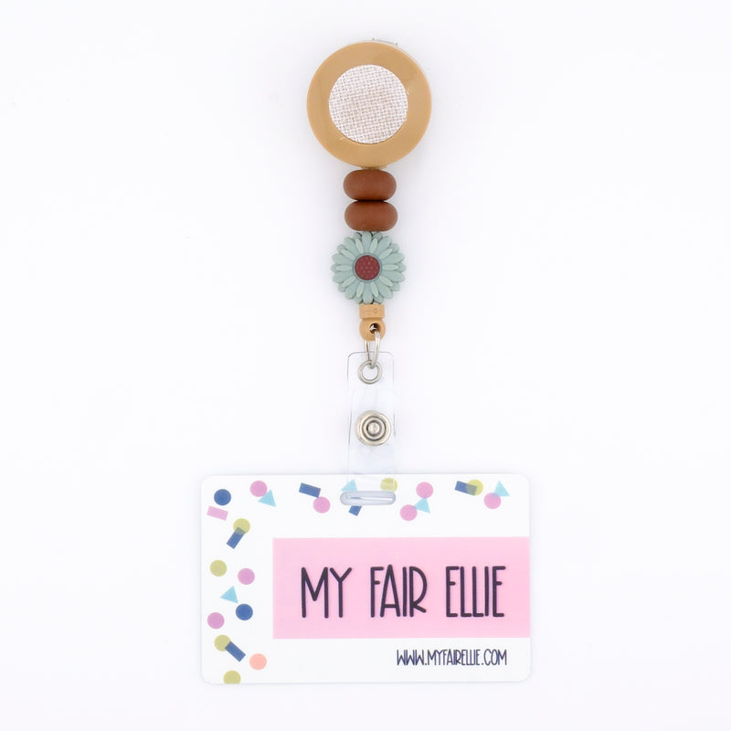 Skinny Brown/Skinny Brown/Blue Flower Bead Reel ONLY! // Brown Badge Reel Base