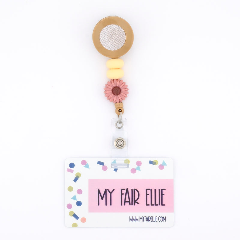 Skinny Yellow/Skinny Yellow/Pink Flower Bead Reel ONLY! // Brown Badge Reel Base