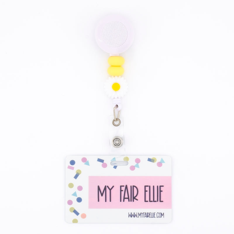 Skinny Yellow/Skinny Yellow/White Flower Bead Reel ONLY! // White Badge Reel Base