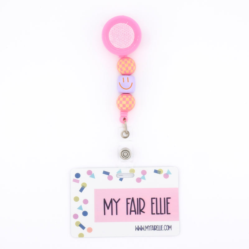 Pink Checker/Purple Square Smile/Pink Checker Bead Reel ONLY! // Pink Badge Reel Base