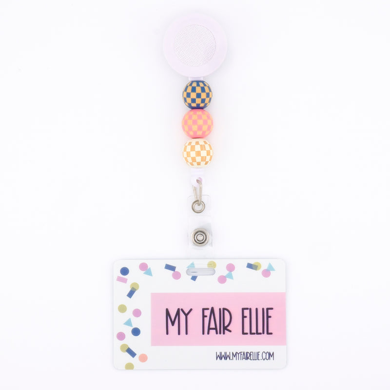 Blue Checker/Pink Checker/White Checker Wooden Bead Reel ONLY! // White Badge Reel Base