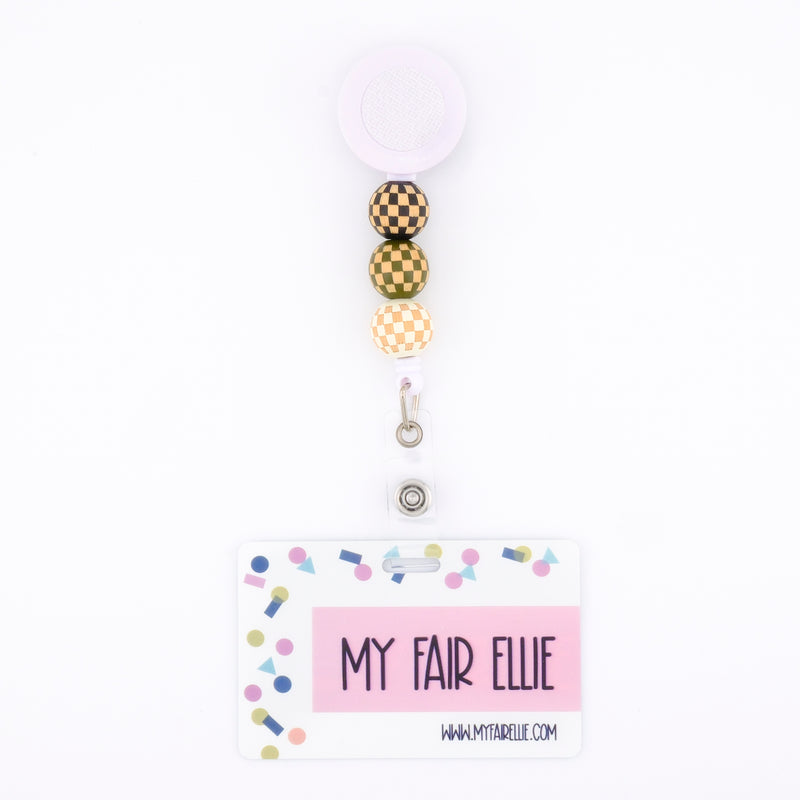 Black Checker/Green Checker/White Checker Wooden Bead Reel ONLY! // White Badge Reel Base