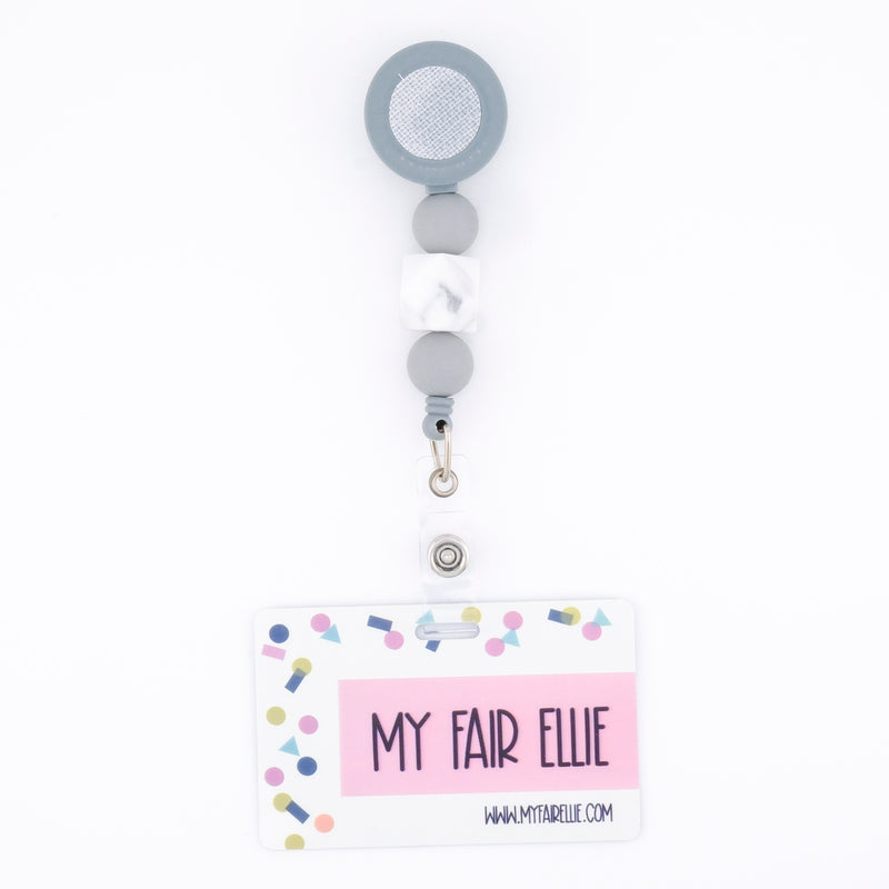 Gray Round/White Marble Geo/Gray Round Bead Reel ONLY! // Gray Badge Reel Base