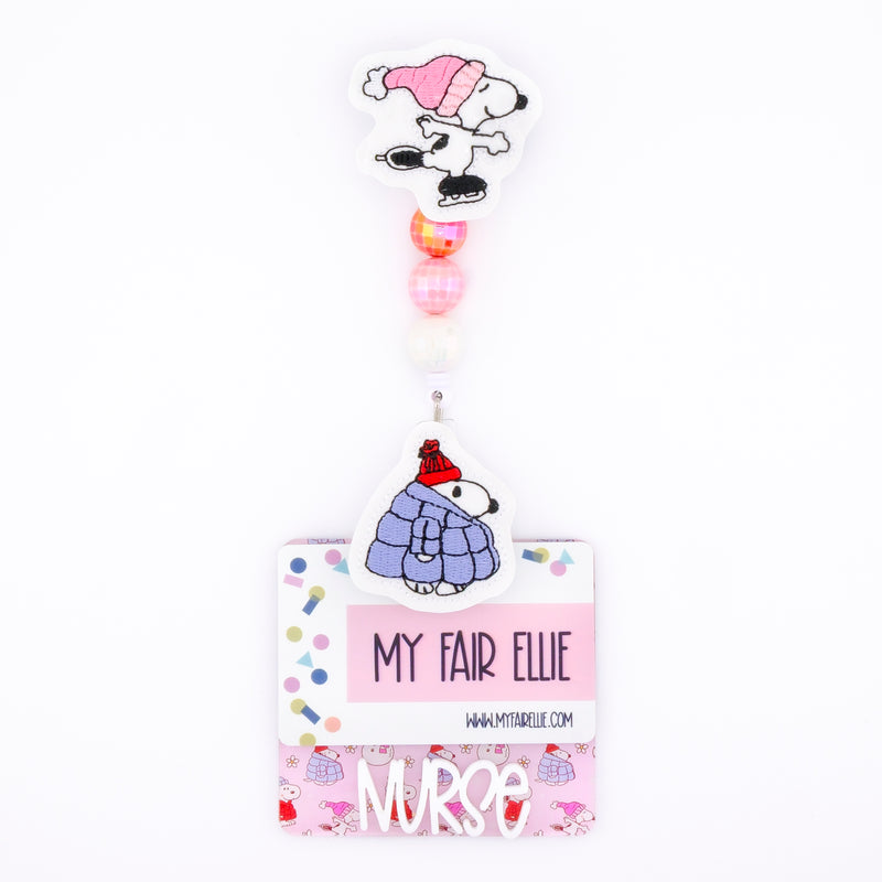 White Dog on Skates // White Dog in Puffer // Badge Buddy