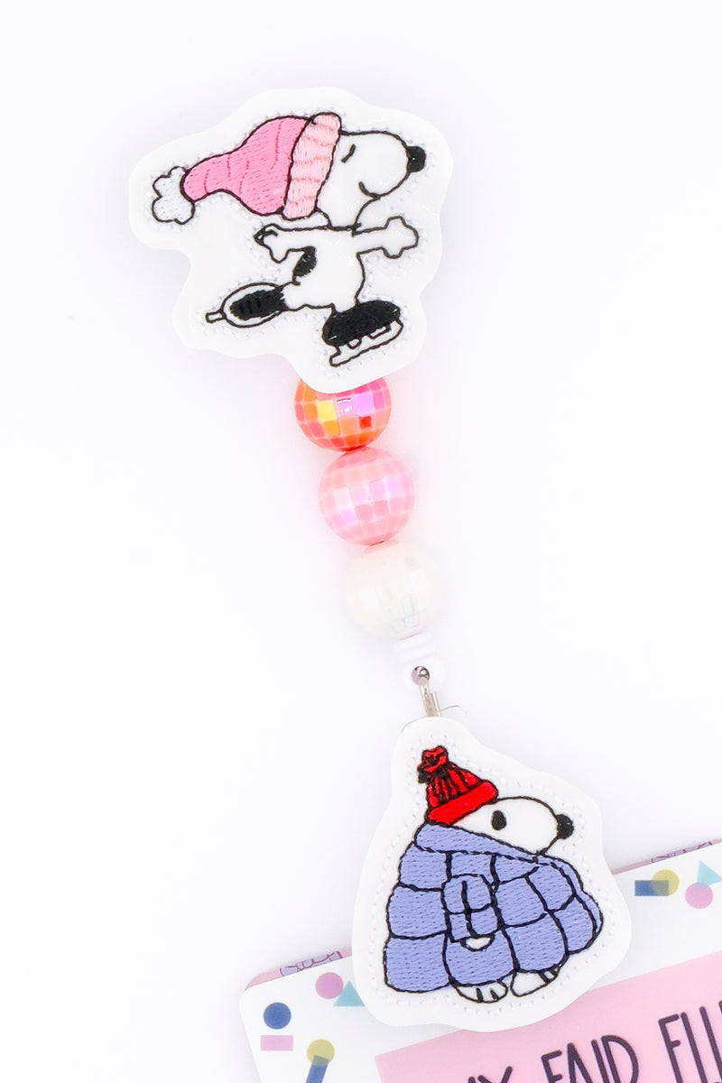 White Dog on Skates // White Dog in Puffer // Badge Buddy