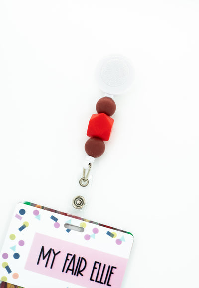 Round Deep Red // Red Geo // Round Deep Red Bead Silicone Bead Reel ONLY! // White Badge Reel Base