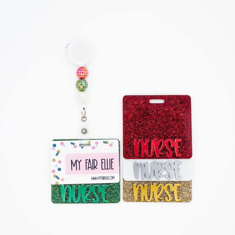 Holiday Glitter with Peachy Text // Badge Backer // 2-4 Week Turnaround Time