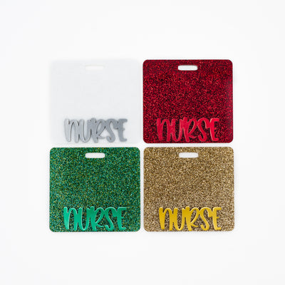 Holiday Glitter with Peachy Text // Badge Backer // 2-4 Week Turnaround Time