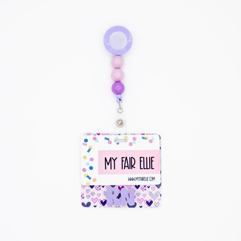 Purple Doodle Hearts with Lilac Cool Vibes Text // Badge Backer // 2-4 Week Turnaround Time