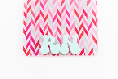 Valentine Chevron with Mint Groovy Font // Badge Backer // 2-4 Week Turnaround Time