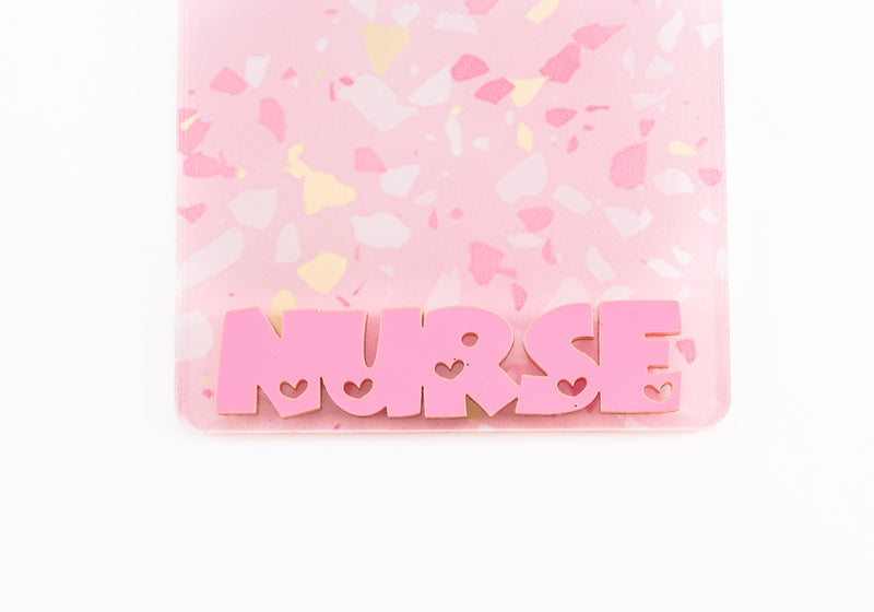 Light Pink Terazzo with Pink Lovey Dovey Font // Badge Backer // 2-4 Week Turnaround Time
