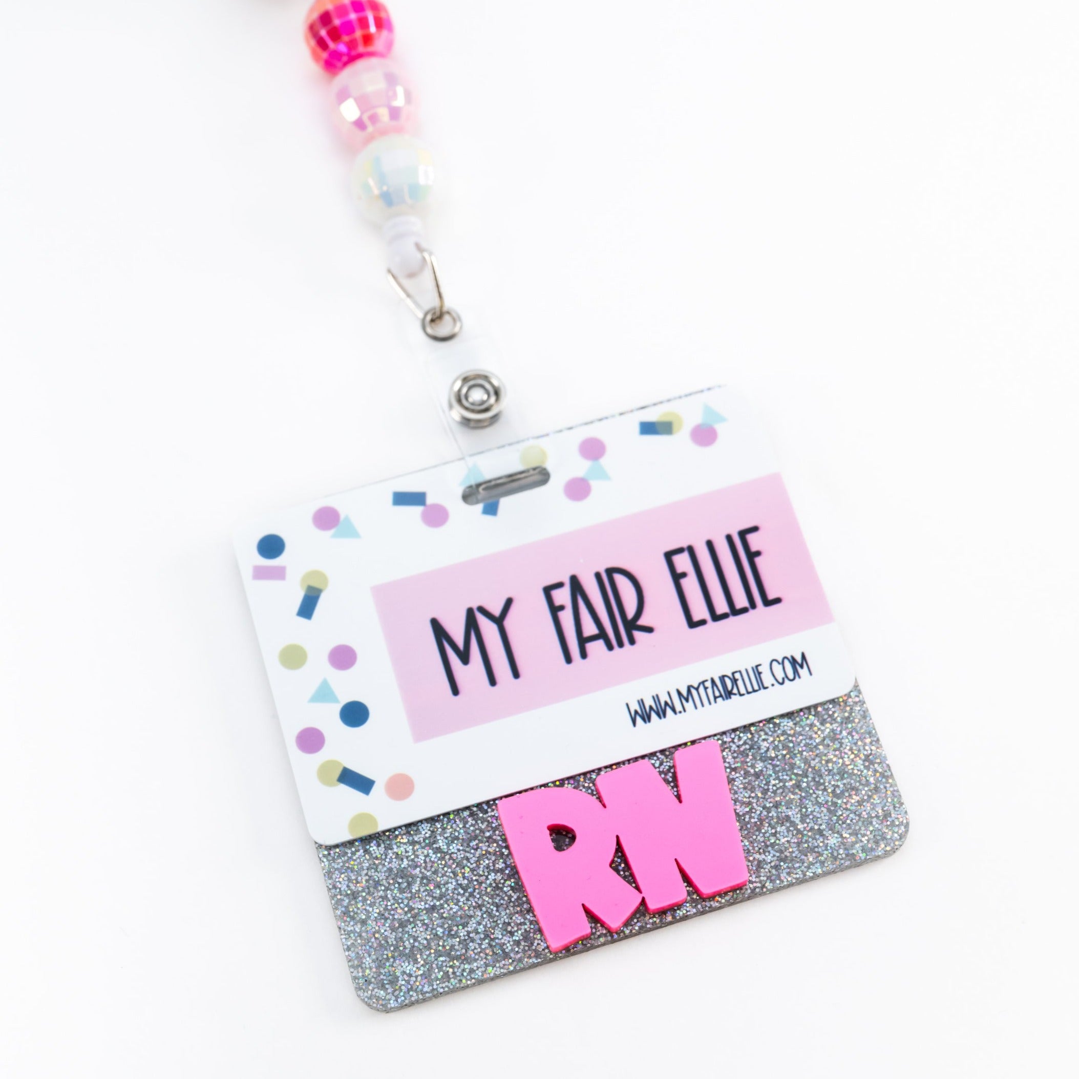 Holo Silver Glitter with Joyful Hot Pink Font // Badge Backer // 2-4 W ...