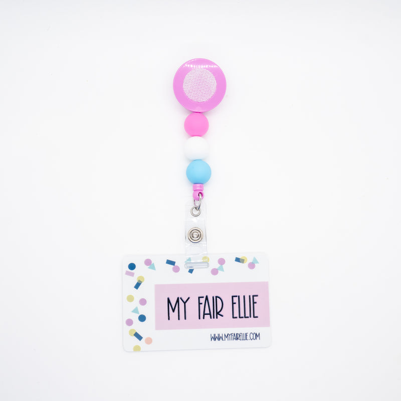 Round Pink/Round White/Round Blue Bead Reel // Pink Badge Reel Base