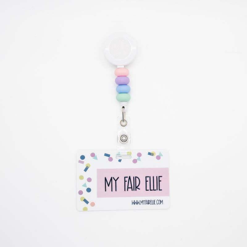 Pastel Skinny Pink/Lilac/Blue/Mint Bead Reel // White Badge Reel Base