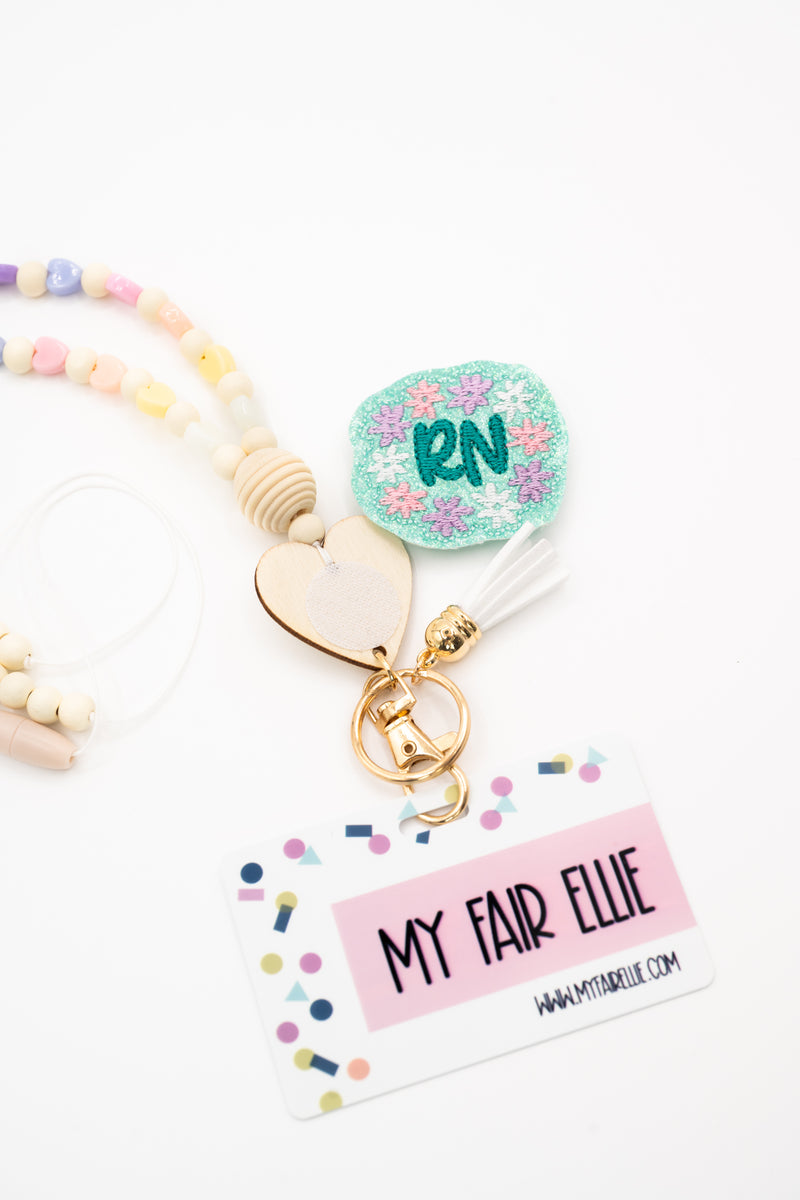 Pastel Bead Lanyard with Wood Heart // Badge Buddy Base