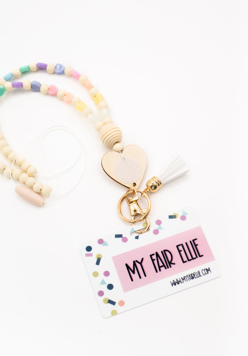 Pastel Bead Lanyard with Wood Heart // Badge Buddy Base