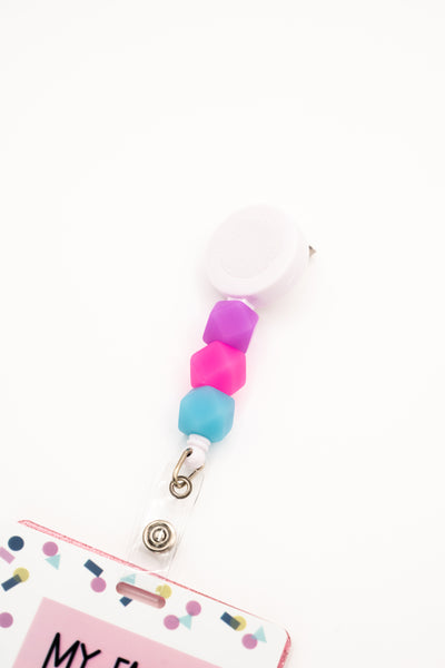 Glow in the Dark Neon Purple/Pink/Blue Silicone Bead Reel ONLY! // White Badge Reel Base