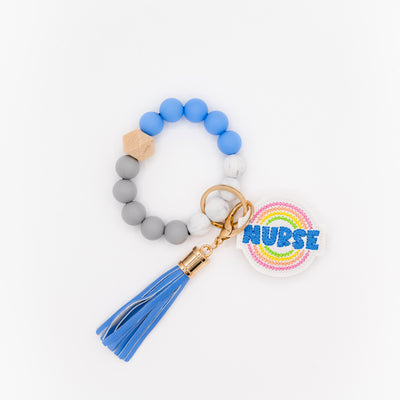 Bright Blue Bead Interchangeable Wristlet Keychain