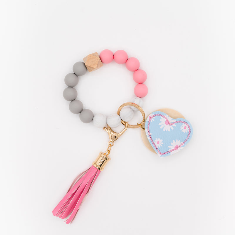 Pink Bead Interchangeable Wristlet Keychain