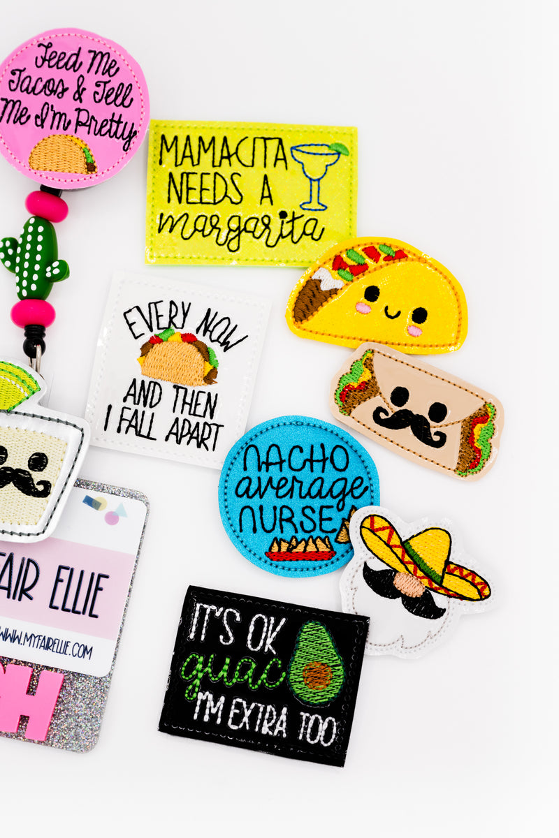 Burrito // Margarita // Feed me Tacos // Badge Buddy