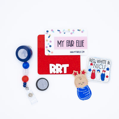 Red White & NICU // Patriotic Swaddle Baby // Badge Buddy