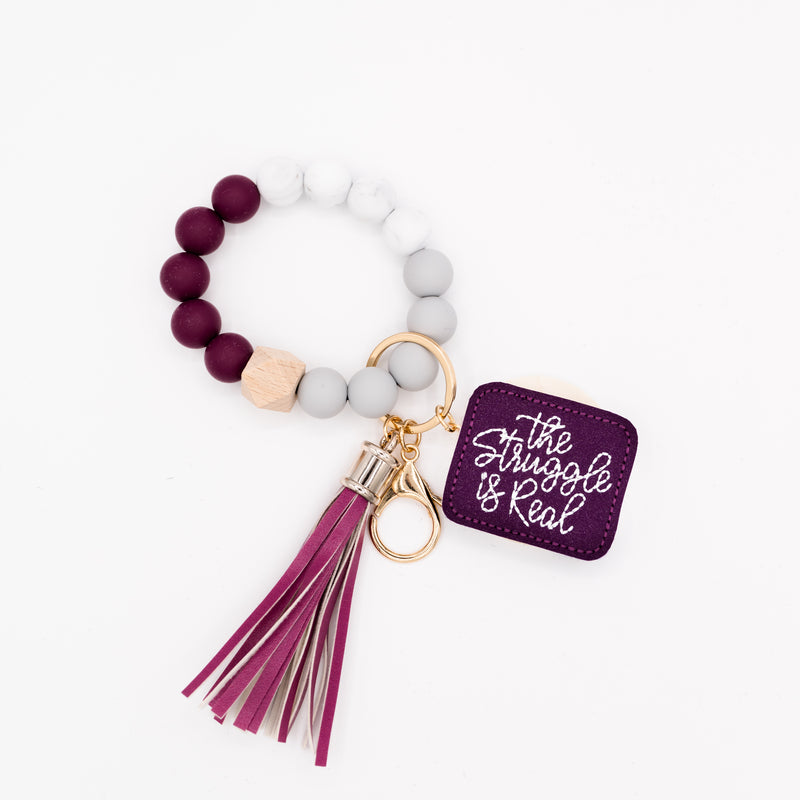 Plum Bead Interchangeable Wristlet Keychain