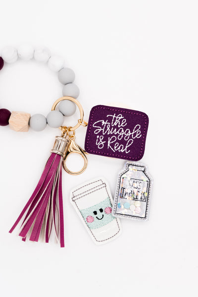 Plum Bead Interchangeable Wristlet Keychain