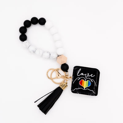 Black Bead Interchangeable Wristlet Keychain