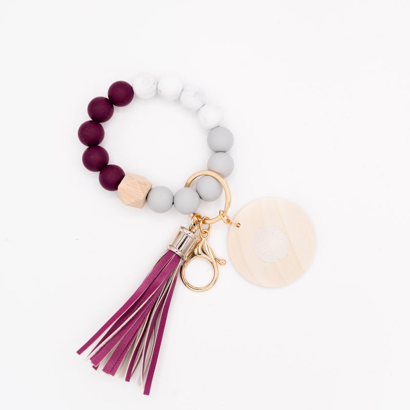 Plum Bead Interchangeable Wristlet Keychain