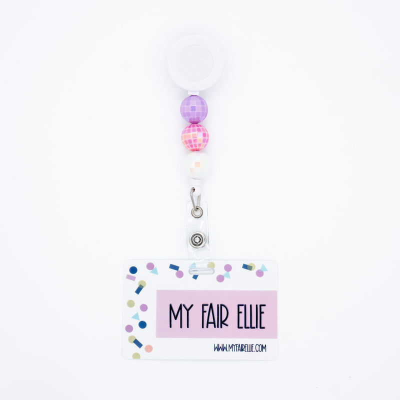 Lilac/Pink/White Disco Bead Reel // White Badge Reel Base