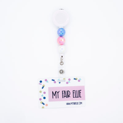 Blue/Pink/White Disco Bead Reel // White Badge Reel Base