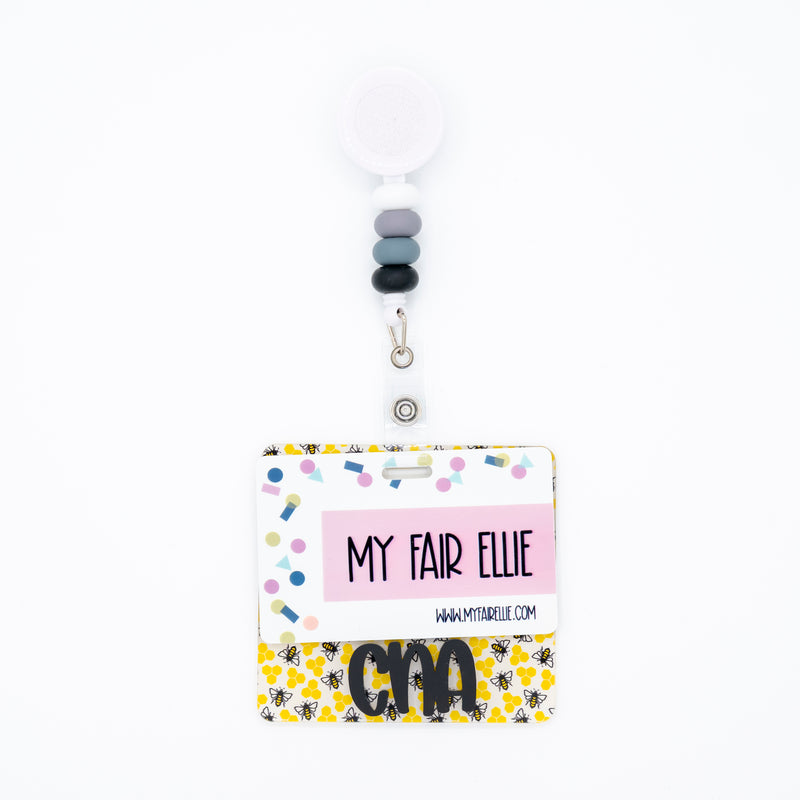Honey Bees with Black Peachy Font // Badge Backer // 2-4 Week Turnaround Time