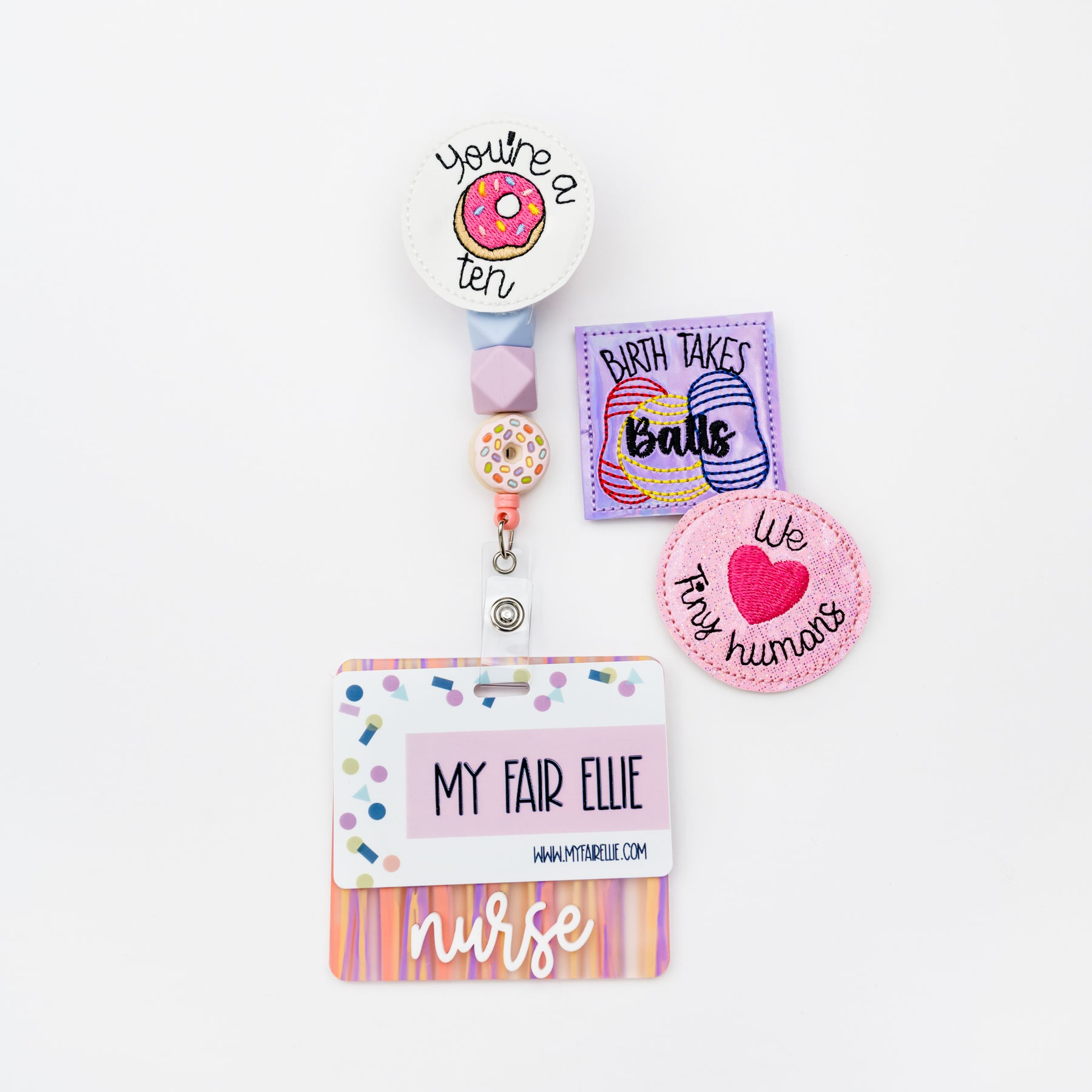 Blue Geo/Lilac Geo/Donut Silicone Bead Reel ONLY! // Pink Badge Reel B – My  Fair Ellie