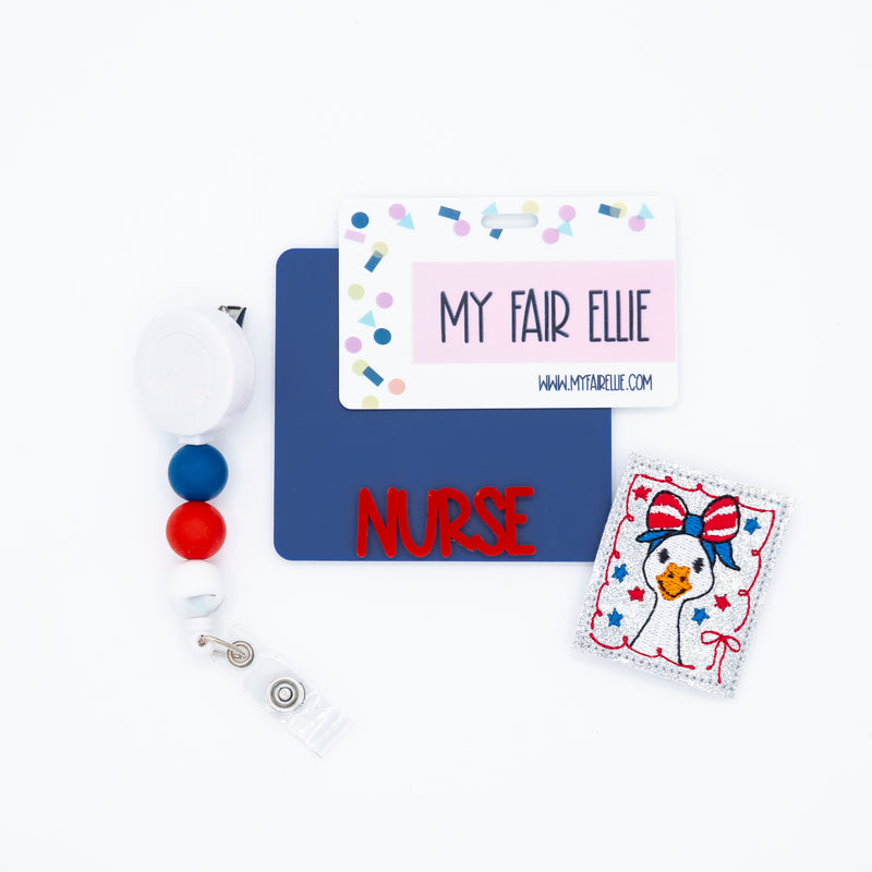 Goose Head with Red White Blue Bow // Badge Buddy