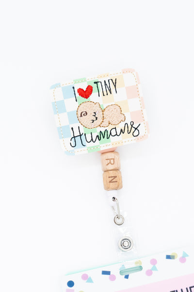 I Love Tiny Humans // Labor and Delivery // NICU // Checkered // Badge Buddy