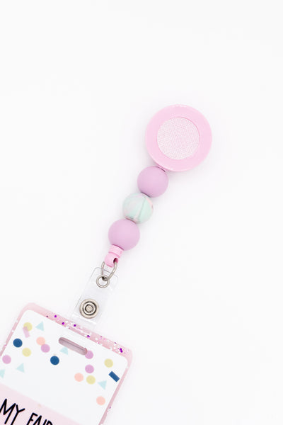 Lavender/Pastel Tie Dye/Lavender Silicone Bead Reel ONLY! // PInk Badge Reel Base