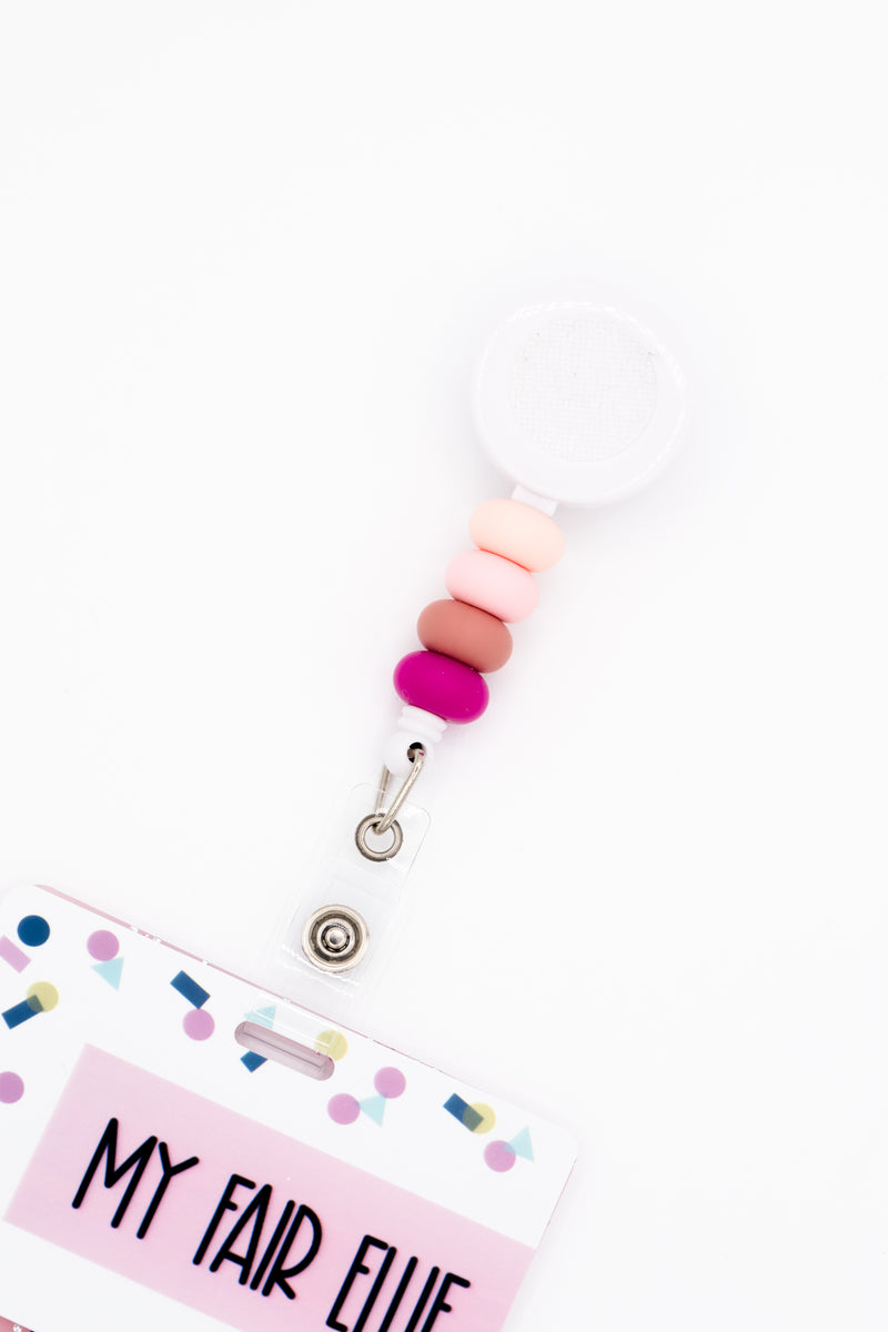 Skinny Pink Ombre Silicone Bead Reel ONLY! // White Badge Reel Base