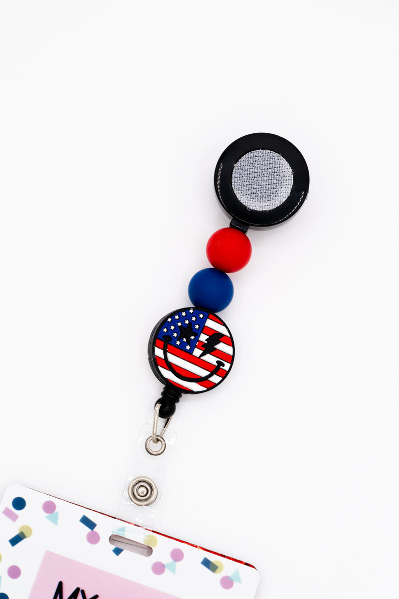 Red White Blue Smile Face Silicone Bead Reel ONLY! // Black Badge Reel Base