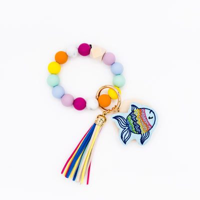 Brightly Colored Rainbow Interchangeable Wristlet Keychain