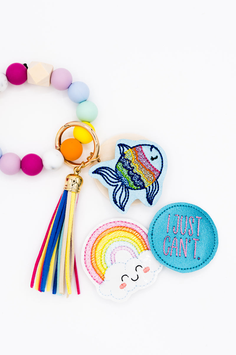 Brightly Colored Rainbow Interchangeable Wristlet Keychain