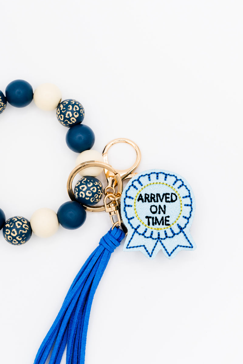 Navy & Cream Leopard Interchangeable Wooden Wristlet Keychain