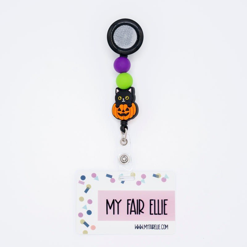 Round Purple/Round Lime/Cat in Pumpkin // Black Badge Reel Base // Halloween