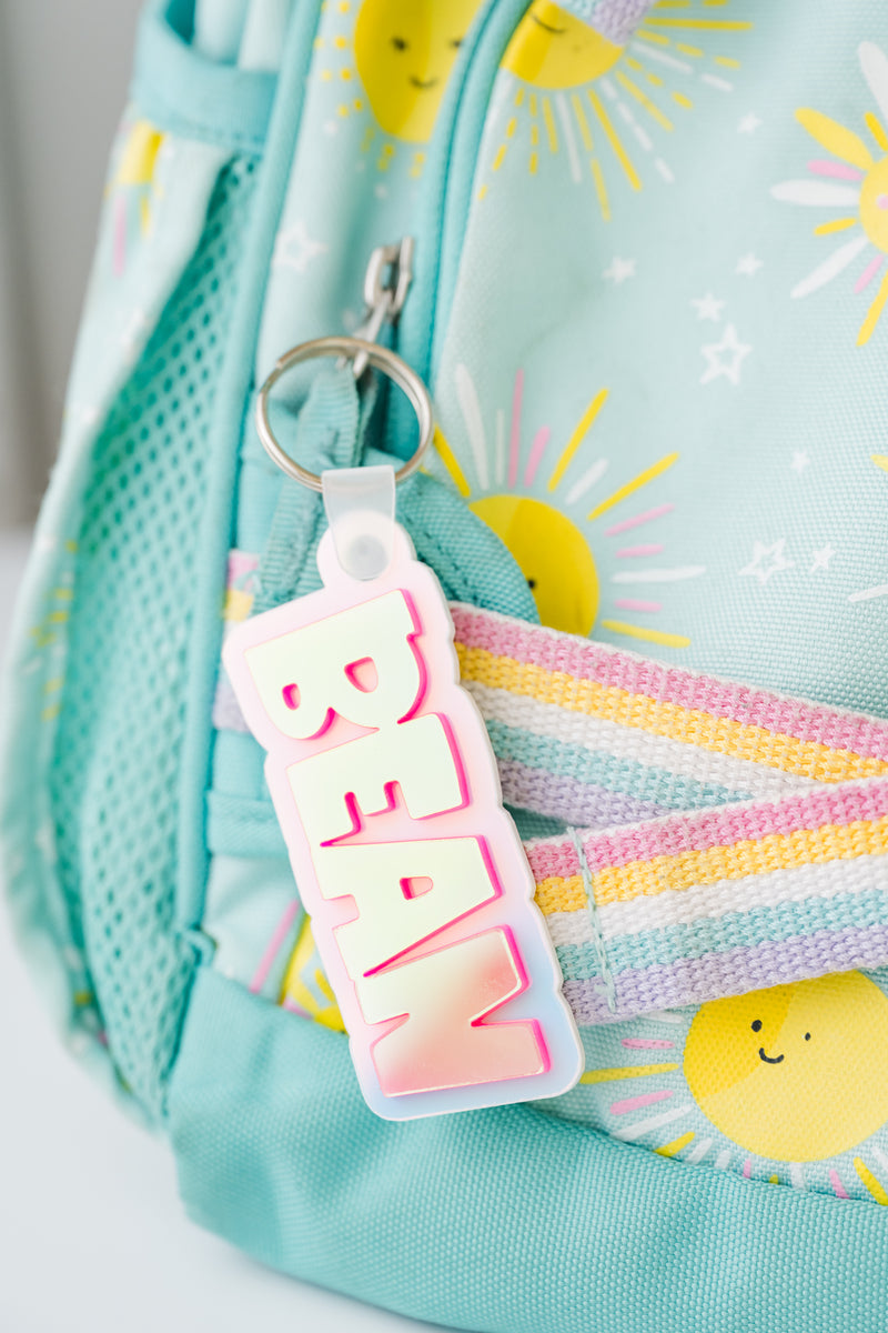 Customizable Acrylic Name Keychain // Dawn Prism with Day Break Block Letters