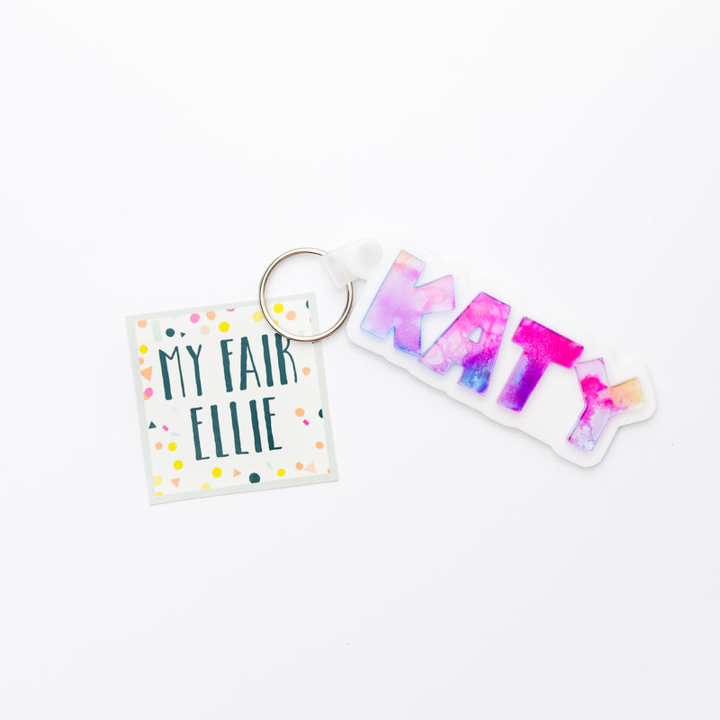 Customizable Acrylic Name Keychain // Water Color Letters on White