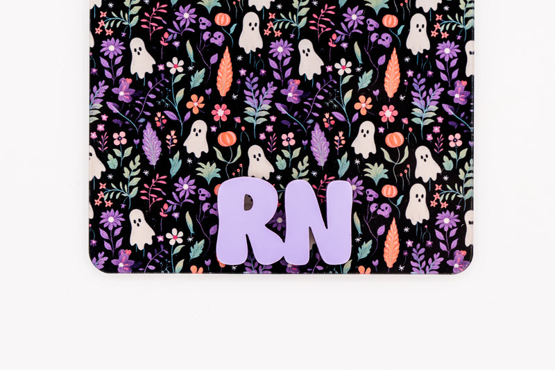 Floral Ghosts with Cool Vibes Lilac Text // Badge Backer // 2-4 Week Turnaround Time