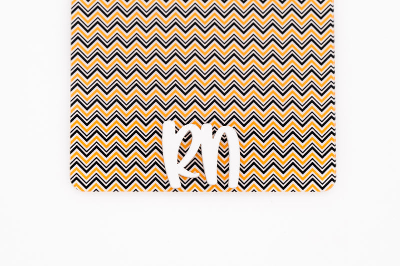 Halloween Chevron with Peachy White Text // Badge Backer // 2-4 Week Turnaround Time