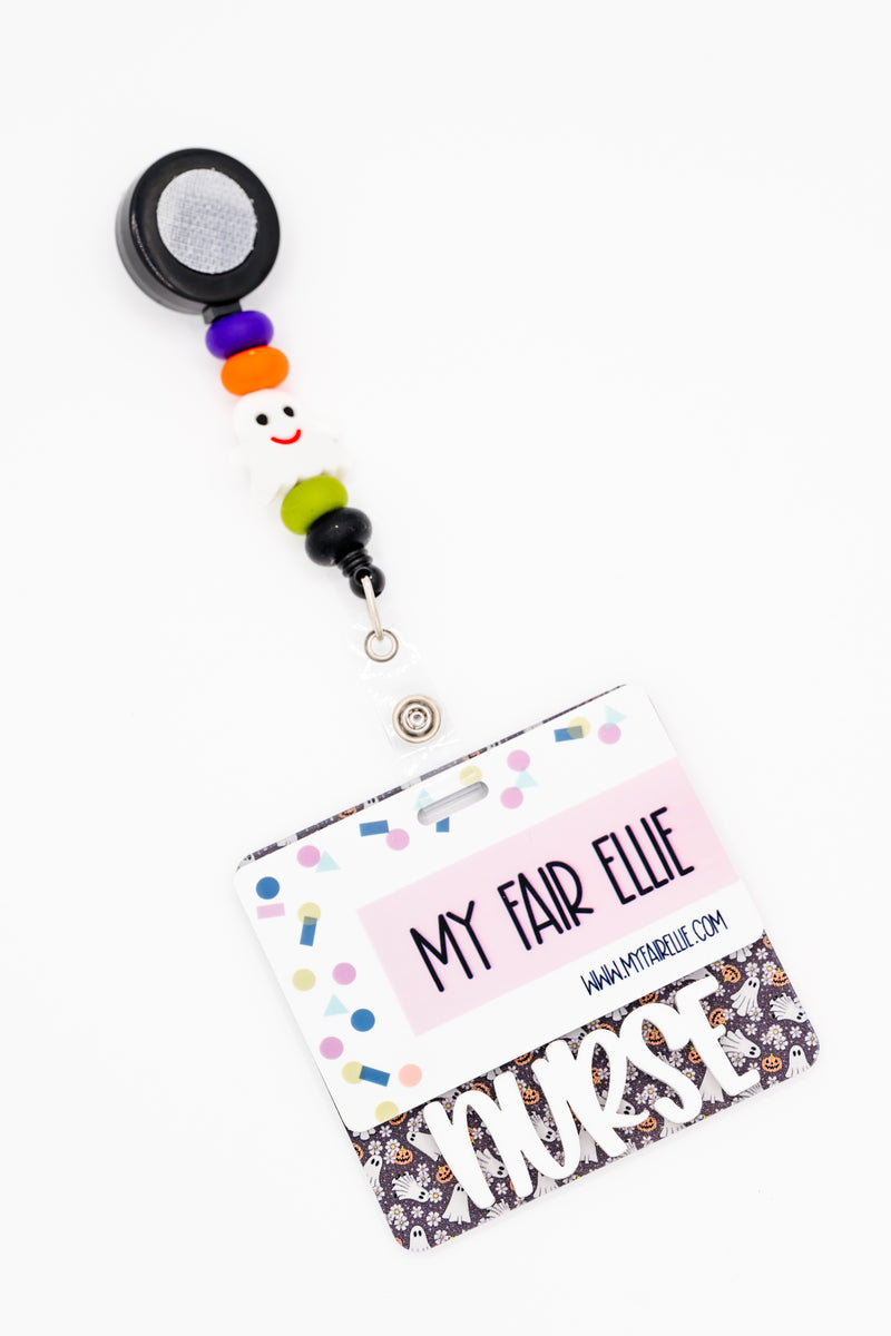 Boho Ghosts with Peachy White Text // Badge Backer // 2-4 Week Turnaround Time