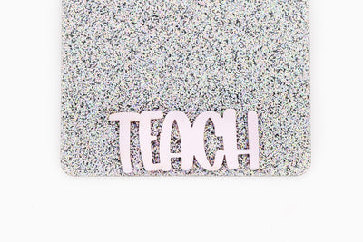 Holo Silver Glitter GHOST with Peachy Blush Text // Badge Backer // 2-4 Week Turnaround Time