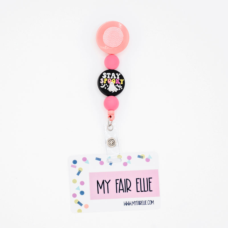 Round Pink/Stay Spooky/Round Pink // Pink Badge Reel Base // Halloween