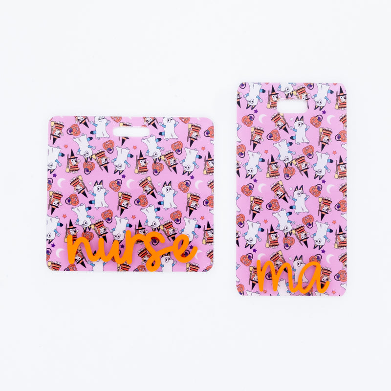 Blue Dog Sisters Halloween Backer with Orange Metallic Cake Pop Font // 2-4 Week Turnaround Time